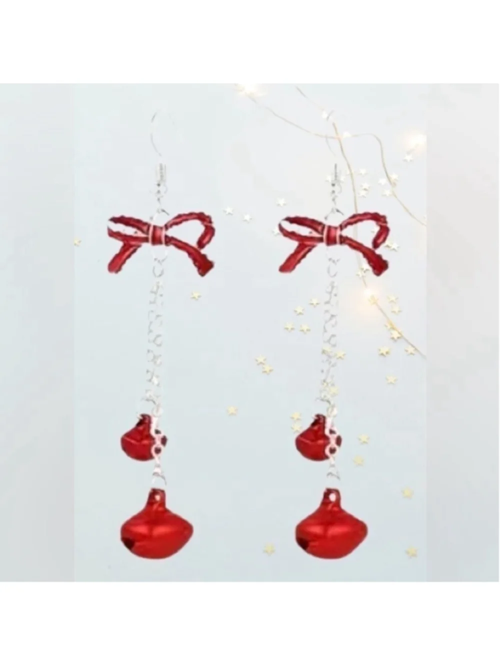 NEW Christmas Bows and Bells Holiday Earrings in red and silver French hook